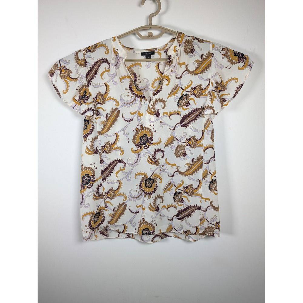 Ann Taylor Factory Womens Paisley Flutter Sleeve Polyester Cream M